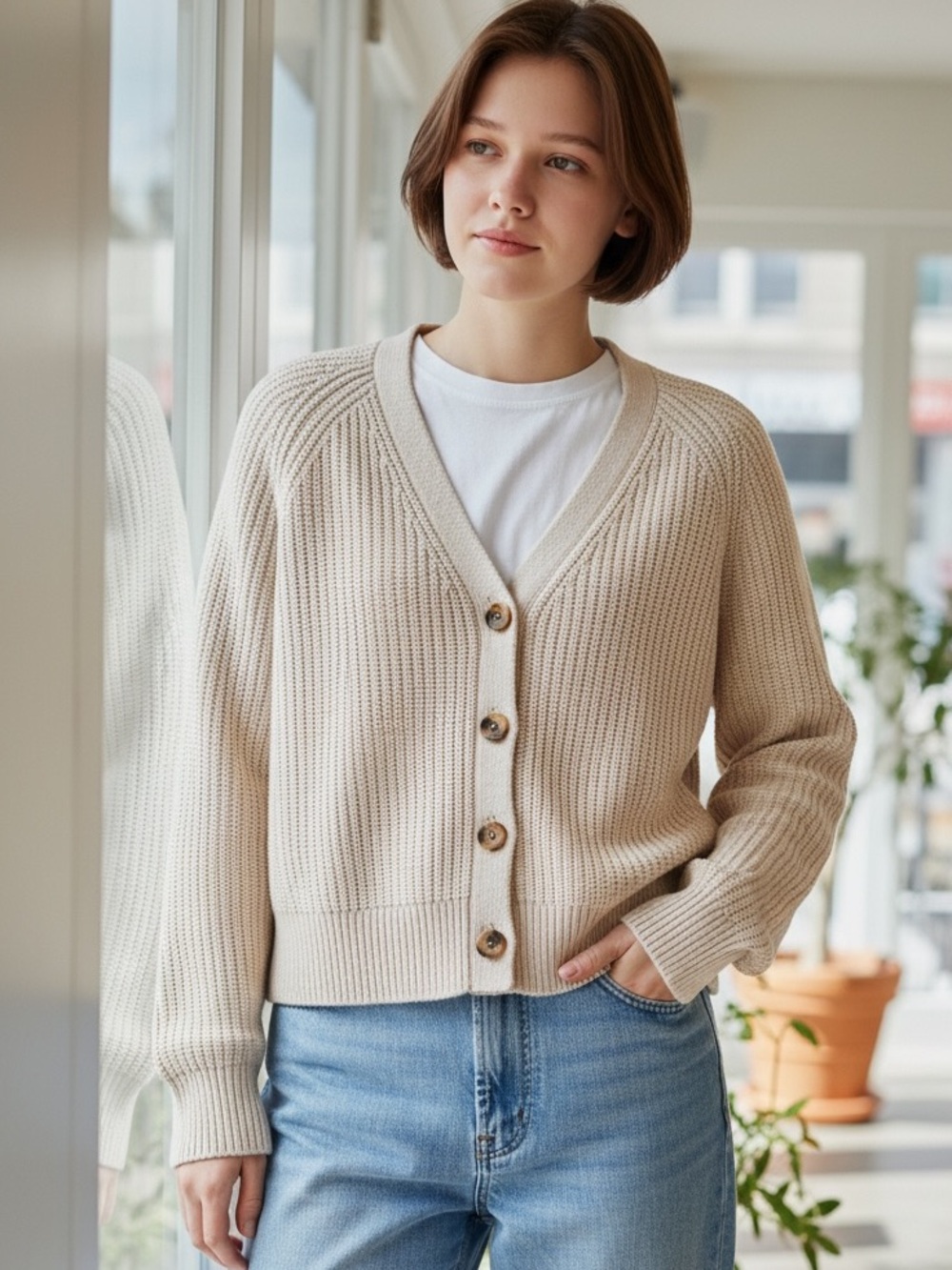 Old Navy Cream V-Neck Button-Down Cardigan Sweater Women’s XS Casual, Spring,
